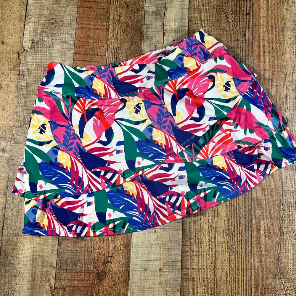 Nanette Lepore Play Tropical Floral Ruffle Skort L Golf Tennis Pickleball Pocket